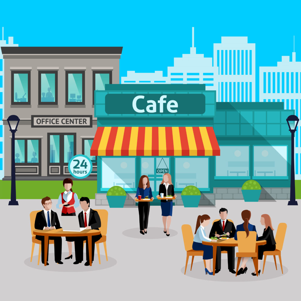 business lunch people colored composition